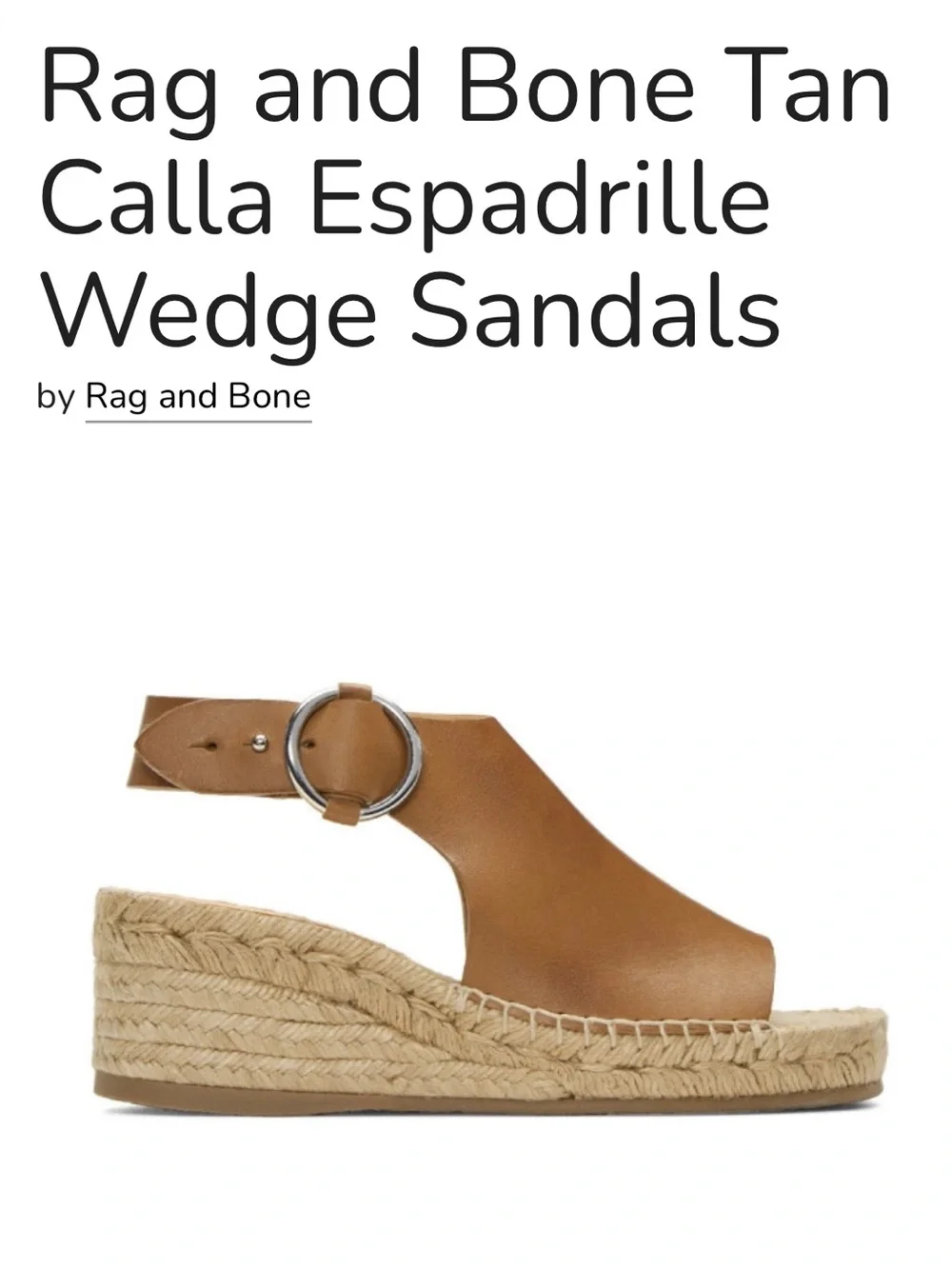 rag & bone Tan Calla Leather Espadrille Wedge Sandal 7.5/37.5 brown leather